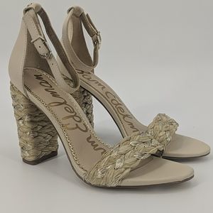 SAM EDELMAN Yoana Metallic Raffia Strappy Heel